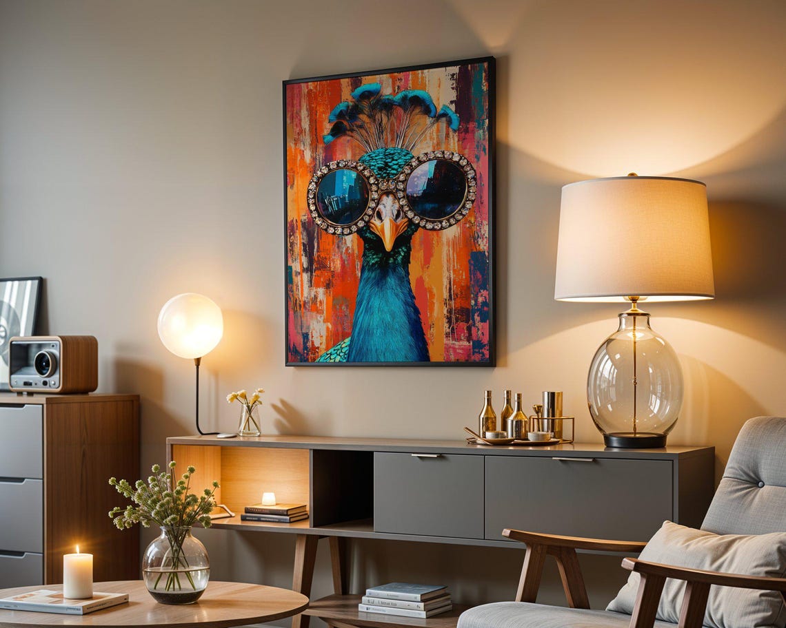 Peacock in Oversized Rhinestone Sunglasses Colorful Pop Art Poster - Image 4