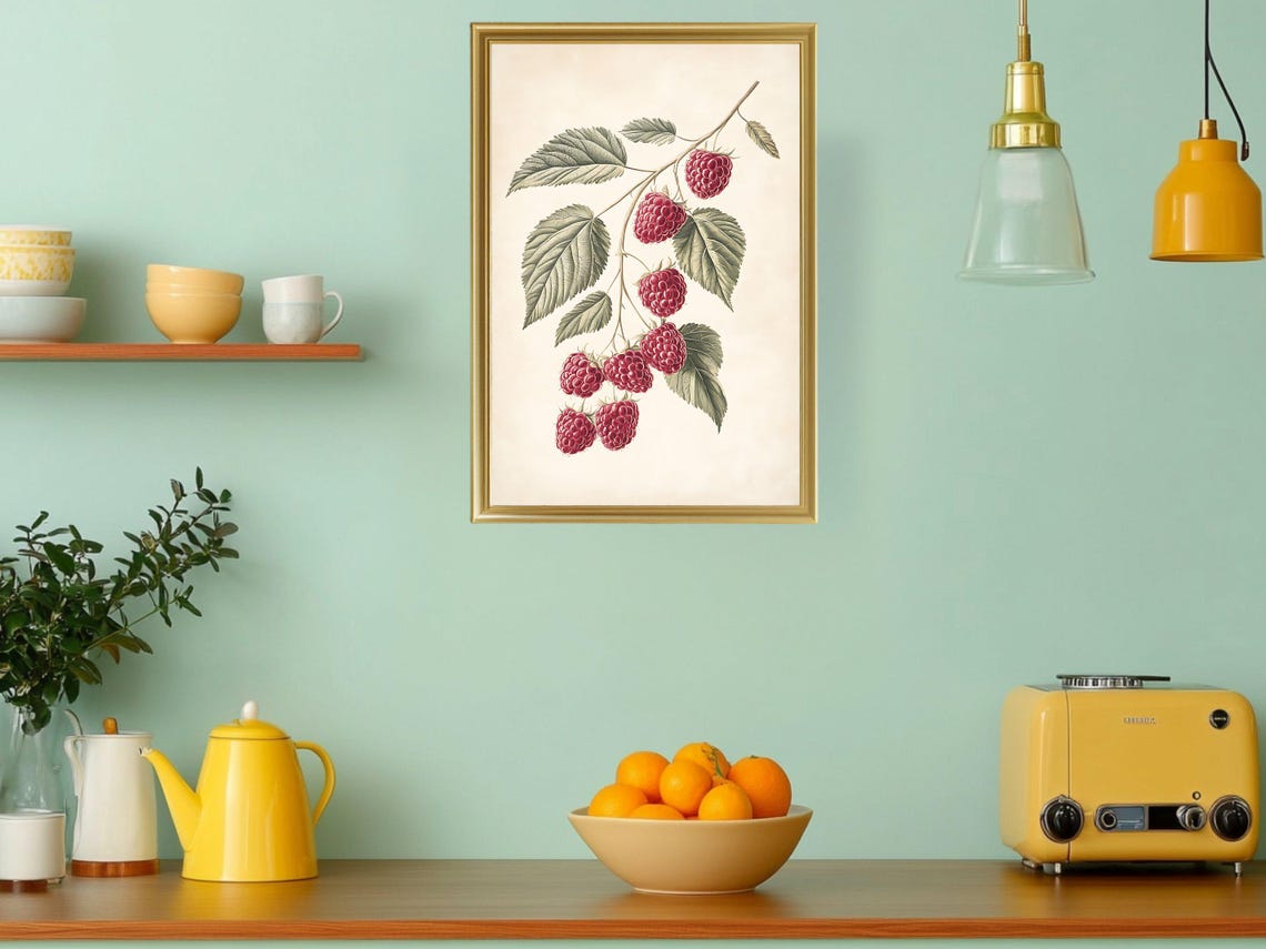 Vintage Raspberry Branch Botanical Berry Illustration Poster - Image 3