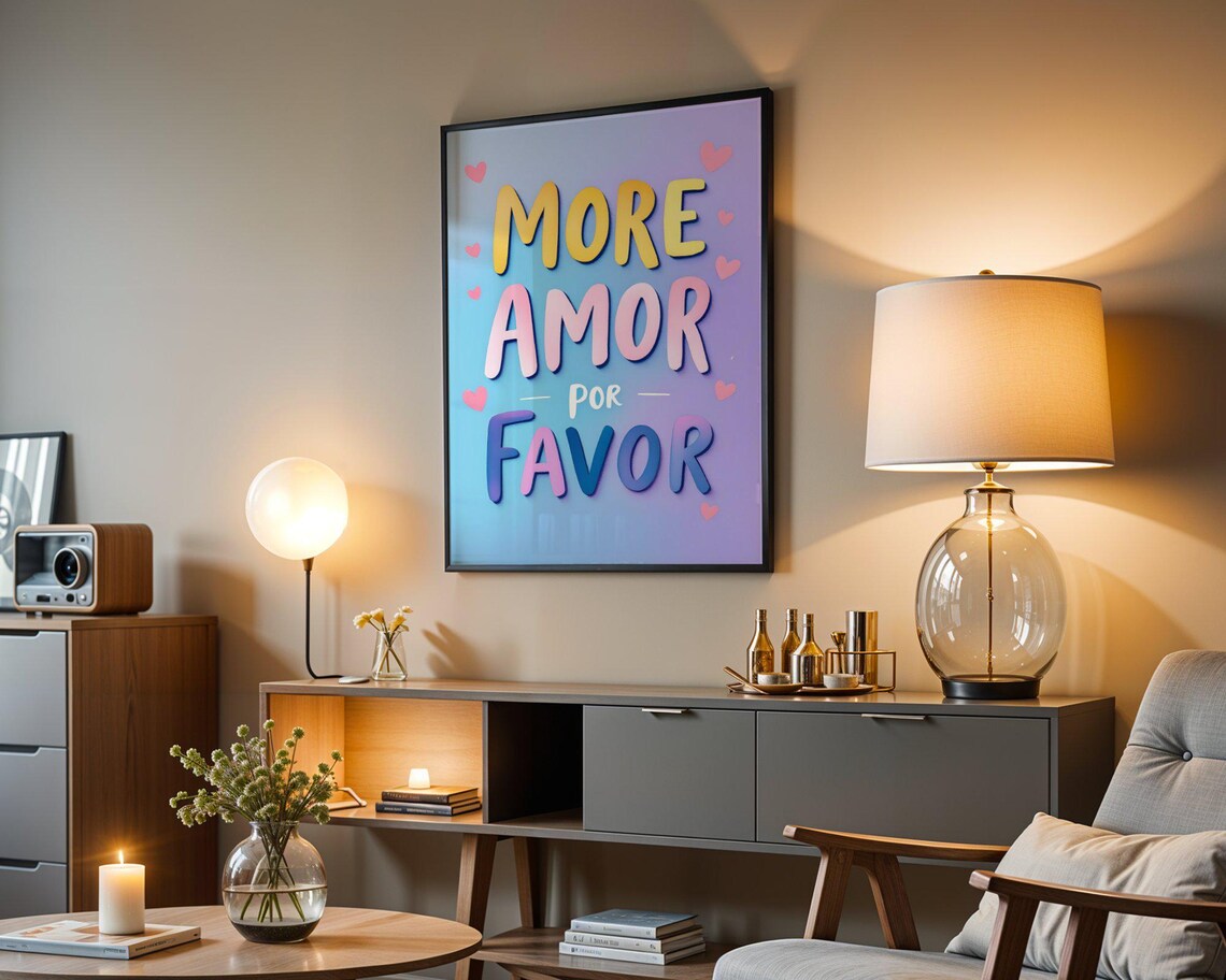 More Amor Por Favor Spanish Love Quote Pastel Gradient Heart Wall Art - Image 4