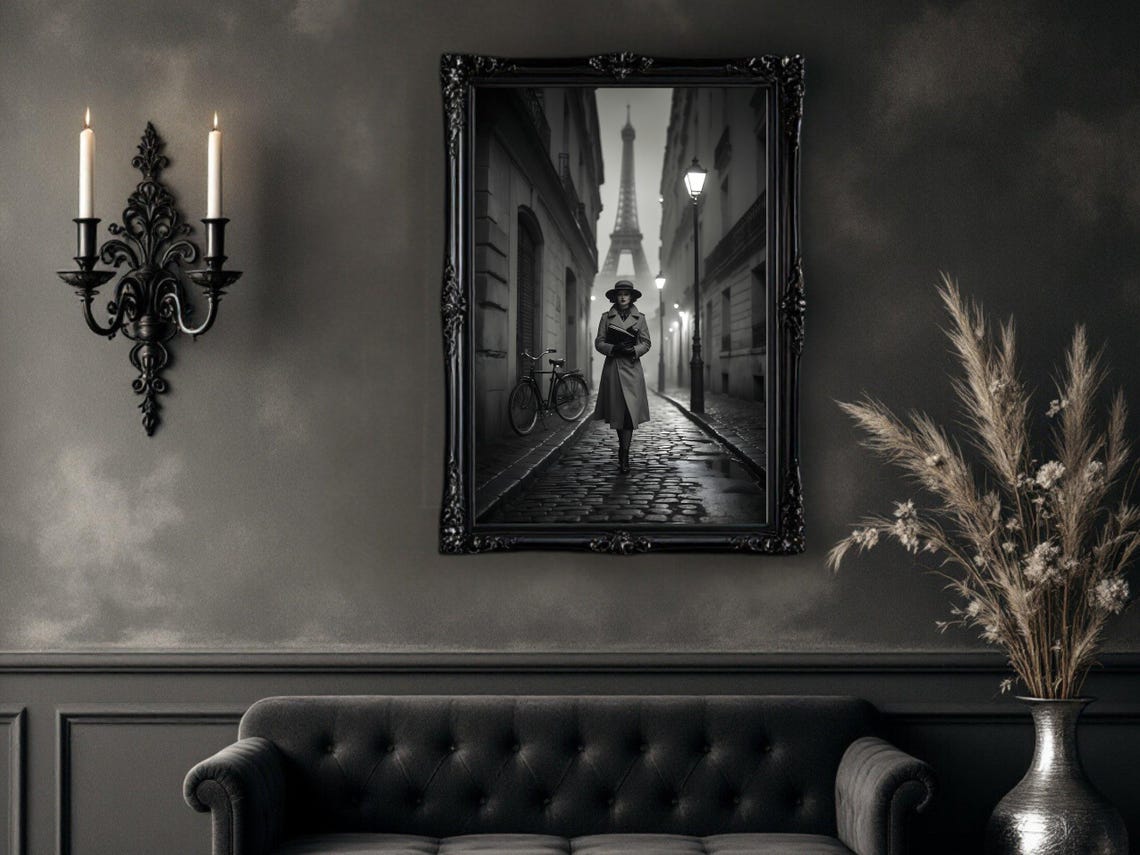 Vintage Black And White Paris Street Scene With Eiffel Tower Poster - Image 4