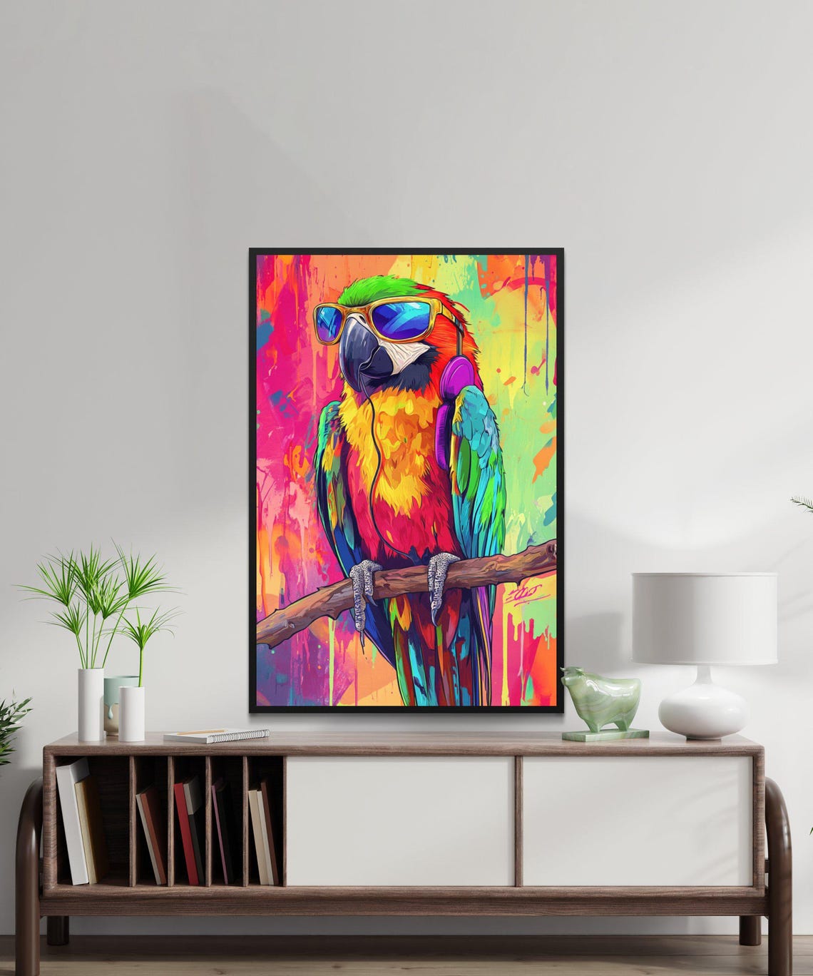 Cool Macaw Parrot With Sunglasses and Headphones Neon Art Poster - Image 5