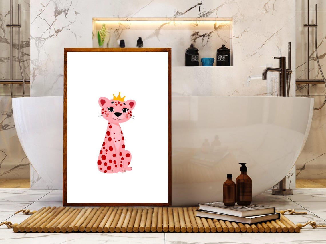 Cute Pink Cheetah Wall Art Animal Print Preppy Wall Art Safari Nursery Decor Kids Room Art Jungle Theme Baby Animal Poster - Image 2