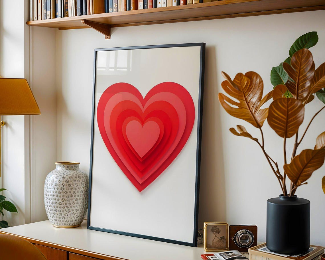 Layered Red Paper Cut Hearts Minimalist Love Themed Wall Art - Image 5