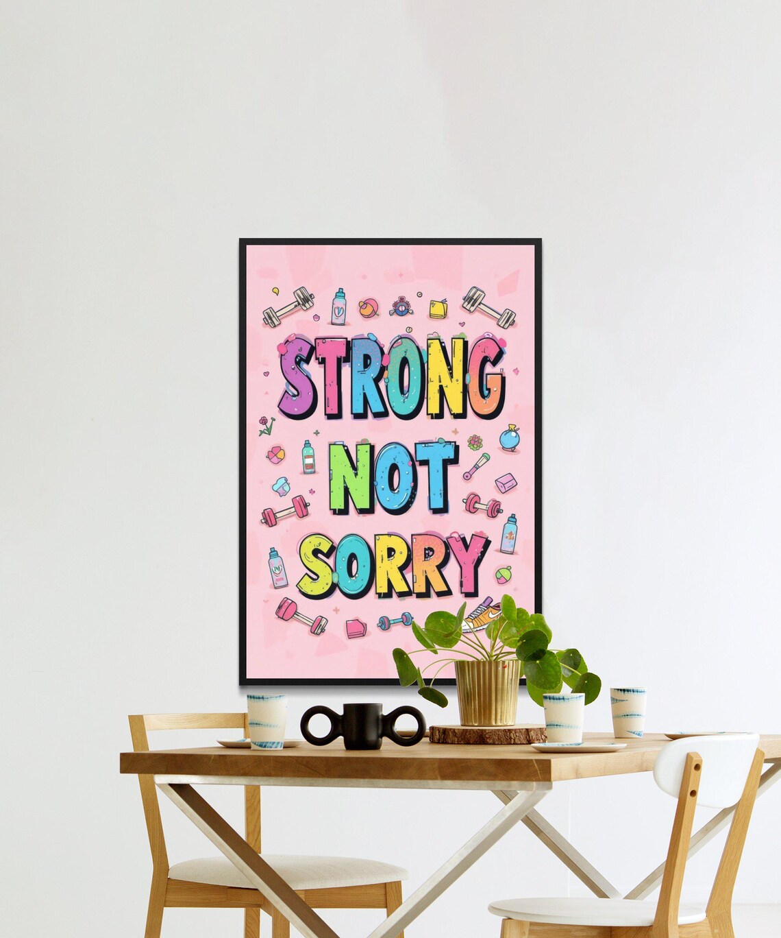 Strong Not Sorry Colorful Fitness Dumbbell Gym Motivational Workout Quote Poster - Image 2