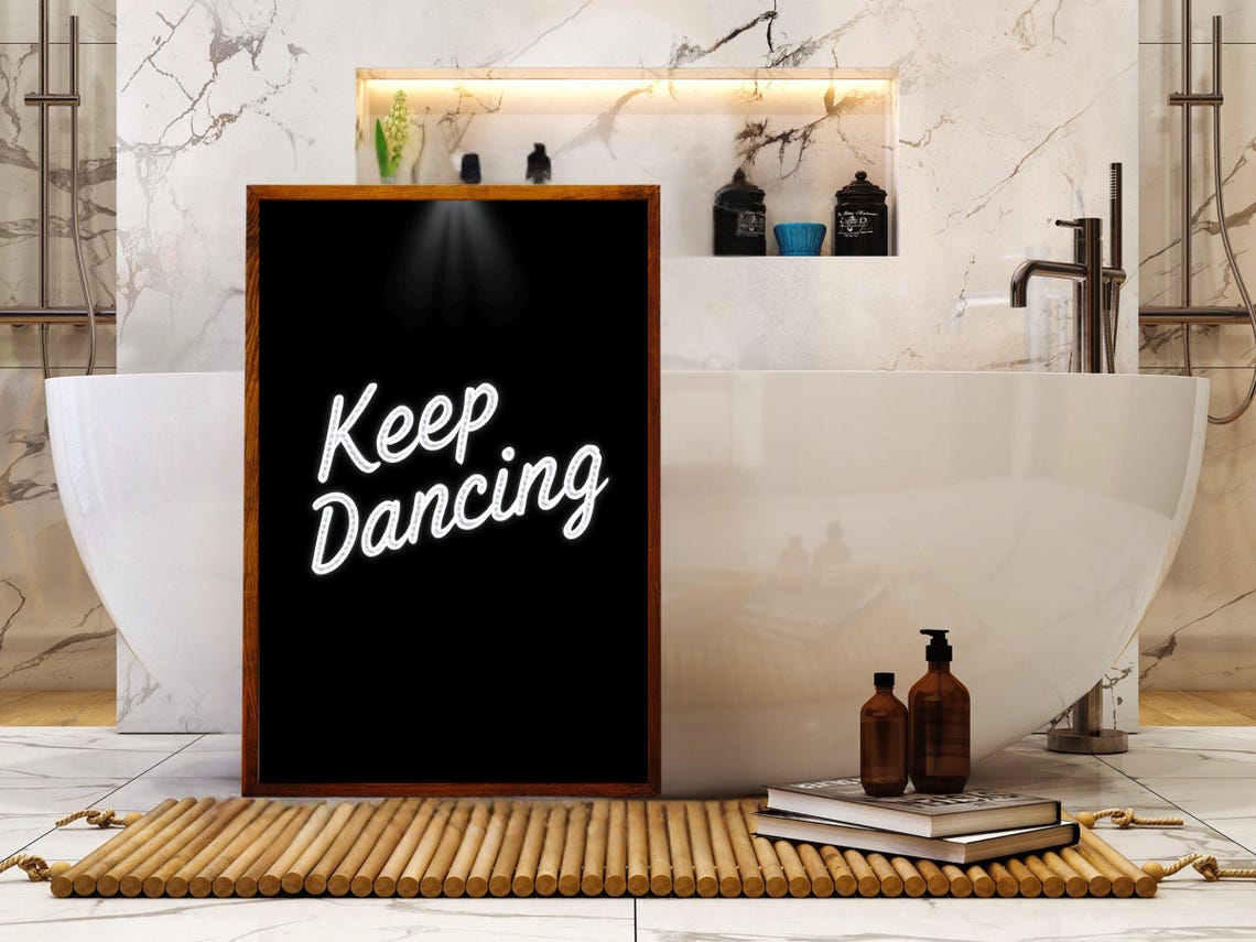 Keep Dancing Neon Script Sign on Black Motivational Wall Decor Poster - Image 4