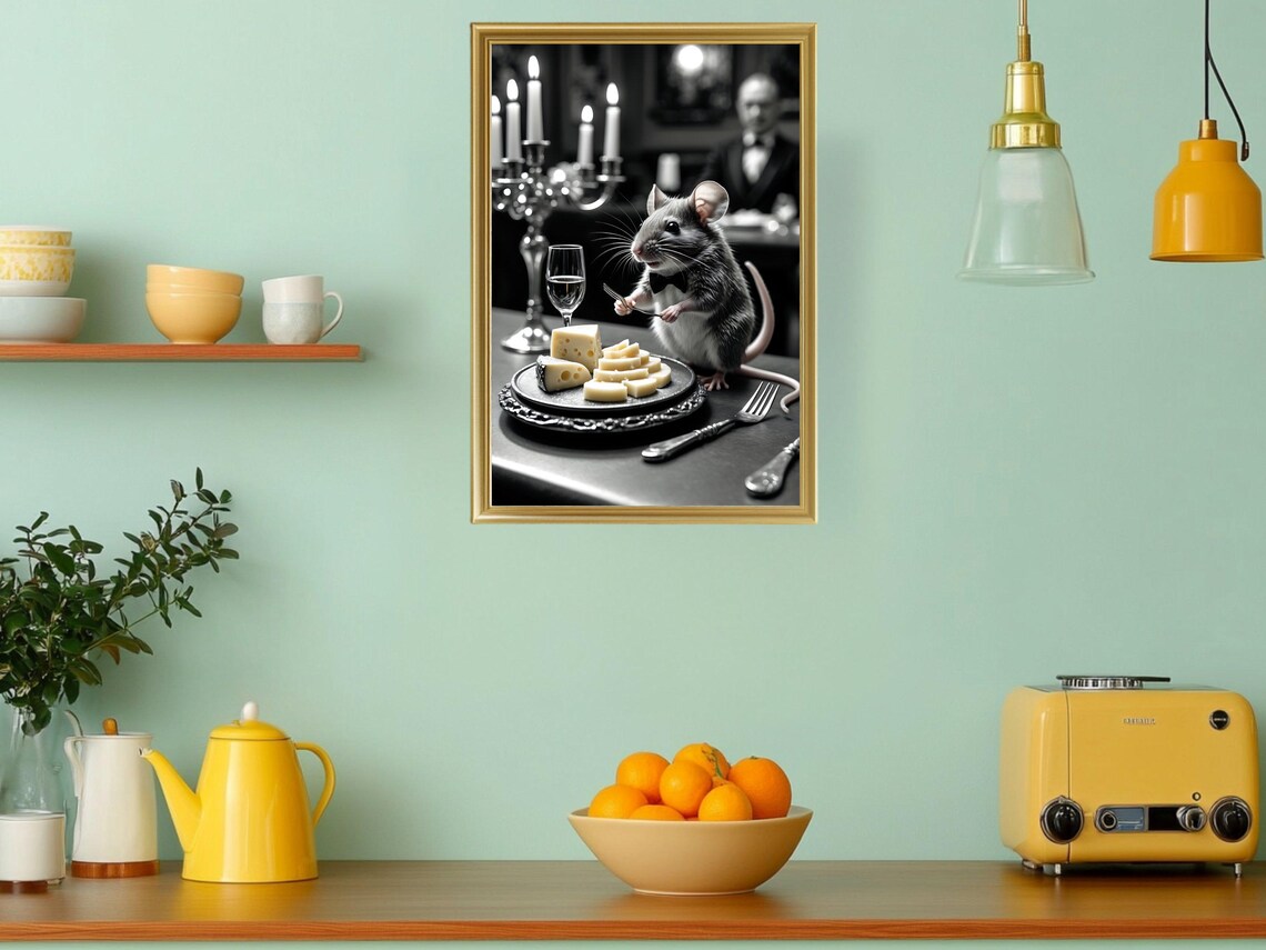 Whimsical Mouse Dining Wall Art Funny Animal Art Print Cute Mouse With Cheese Perfect For Kitchen Decor Unique Gift Idea - Image 3