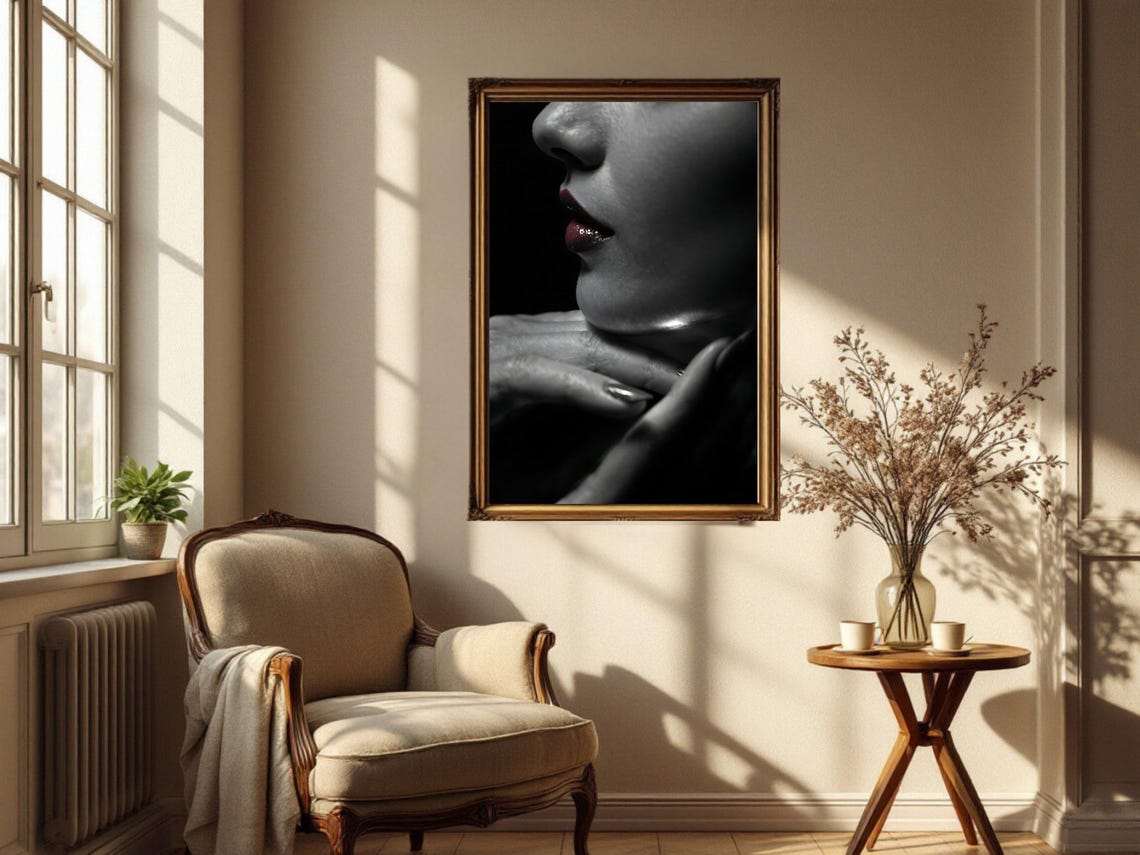 Close Up Of Glossy Red Lips And Graceful Hand Moody Beauty Poster - Image 5