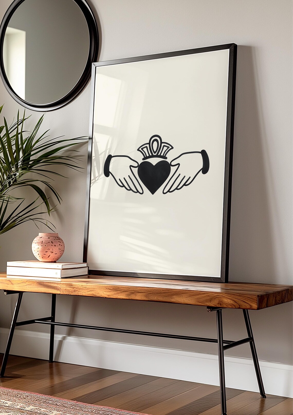 Green Claddagh Irish Symbol Minimalist Line Art Heart Crown Print - Image 3