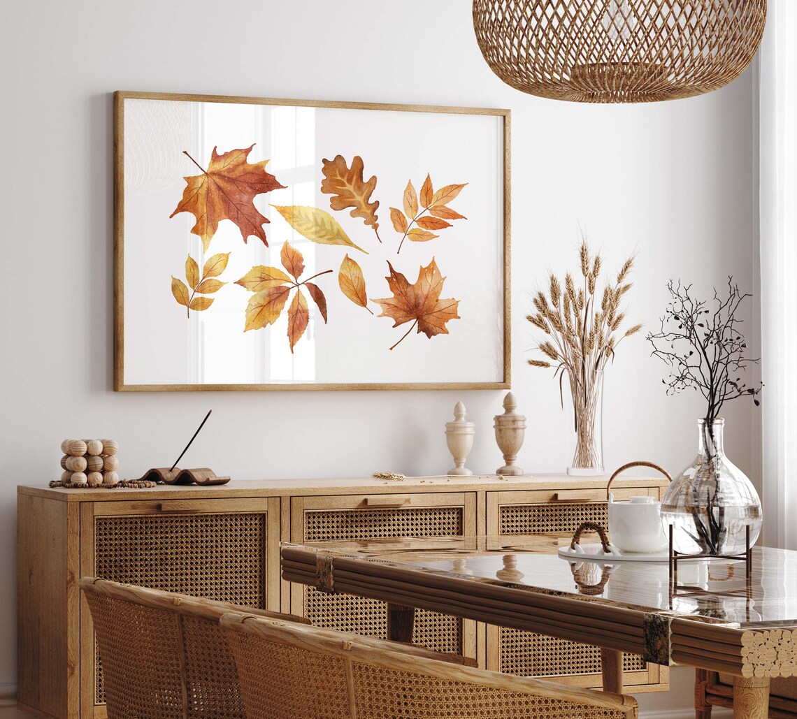 Watercolor Fall Leaves Scattered Autumn Botanical Poster Warm Tones Decor - Image 2