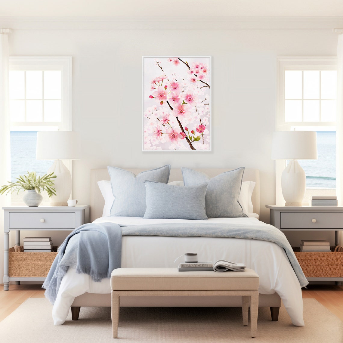Dense Pink Sakura Blossom Branch Watercolor Poster Spring Floral Art - Image 3