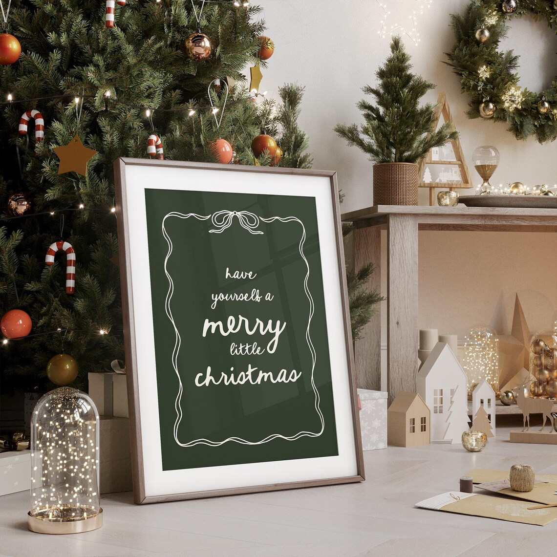 Have Yourself A Merry Little Christmas Poster Green Holiday Quote Art - Image 2