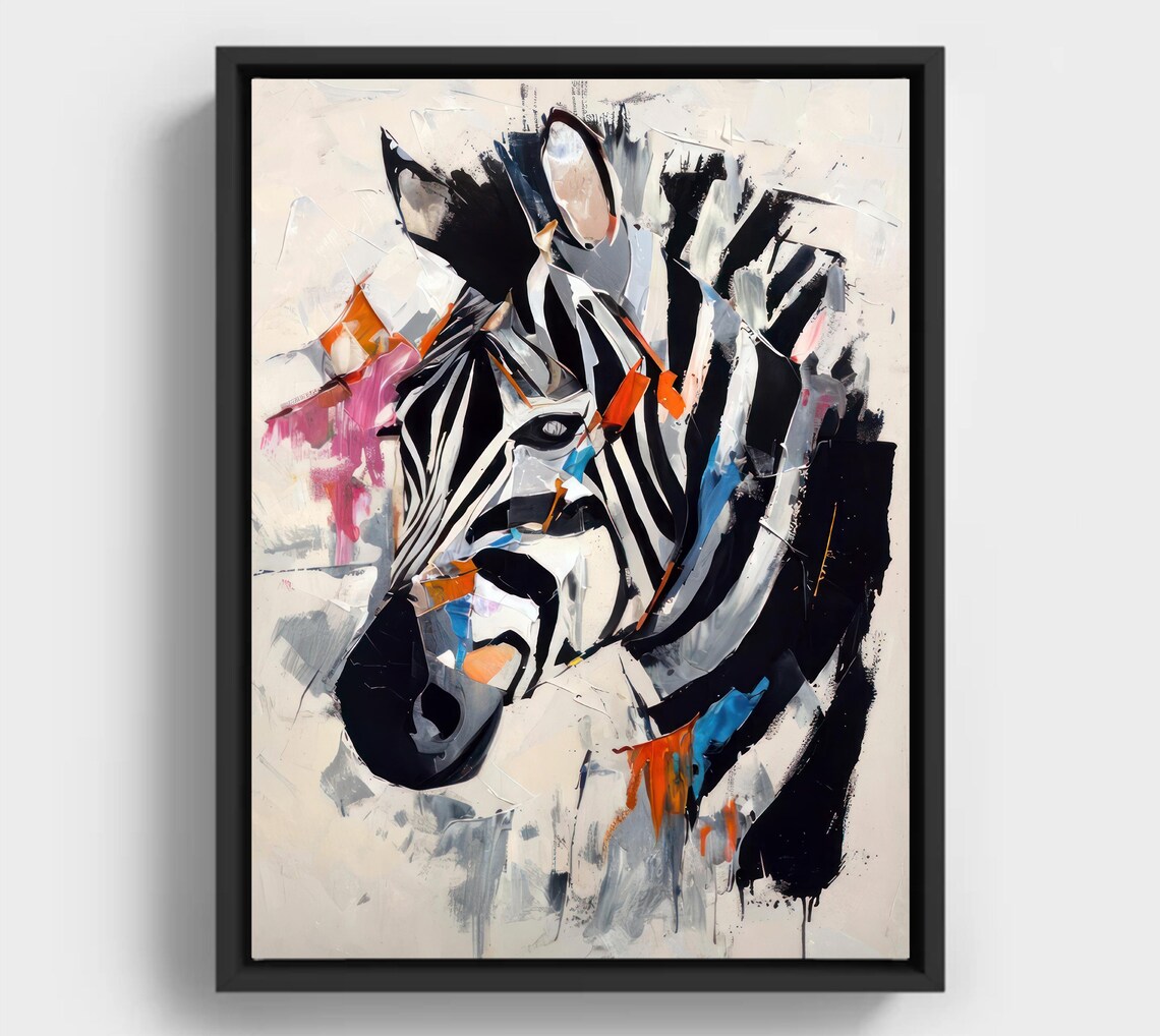 Zebra Head Abstract Colorful Brushstrokes Modern Safari Animal Art Poster