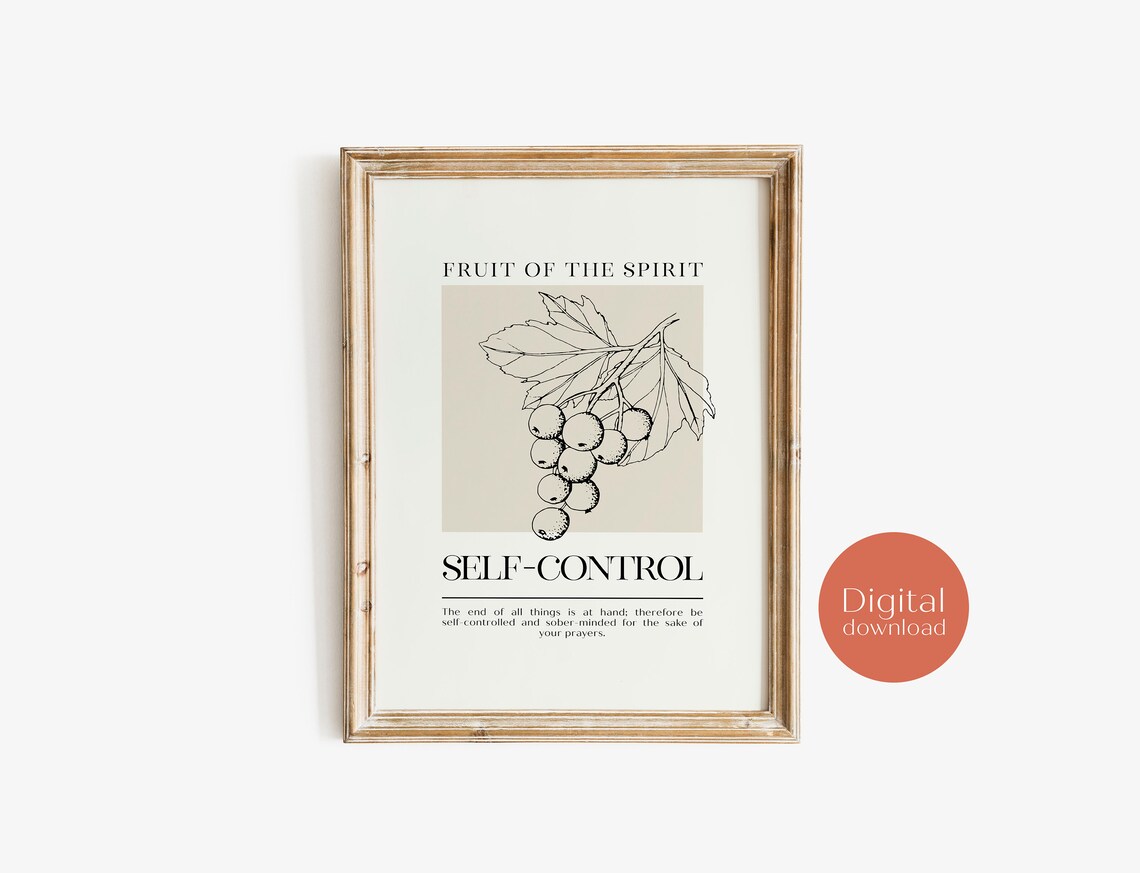 Fruit of the Spirit Self-Control Grapes Botanical Vine Scripture Poster - Image 3