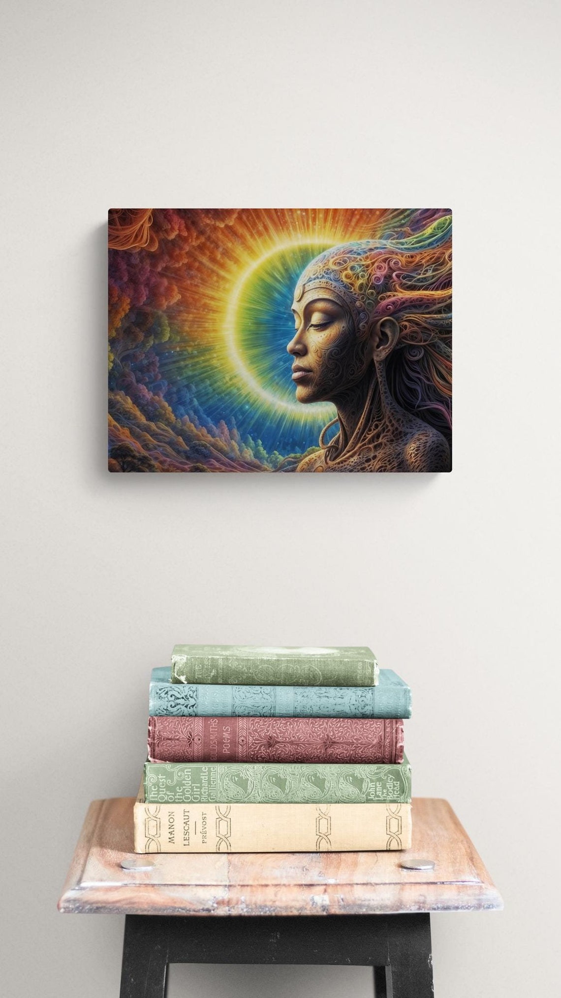 Her Energy Rainbow Cosmic Woman in Profile Meditation Wall Art