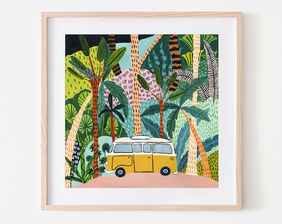 Jungle Camper Botanical Campervan Boho Wall Art Print