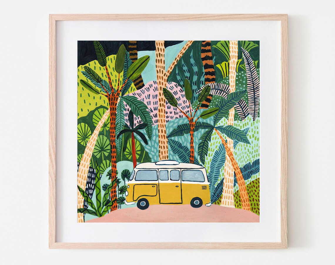 Jungle Camper Botanical Campervan Boho Wall Art Print