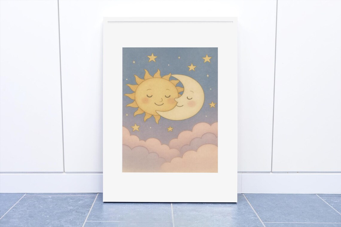 Sun And Moon Embrace, Celestial Nursery Art Print