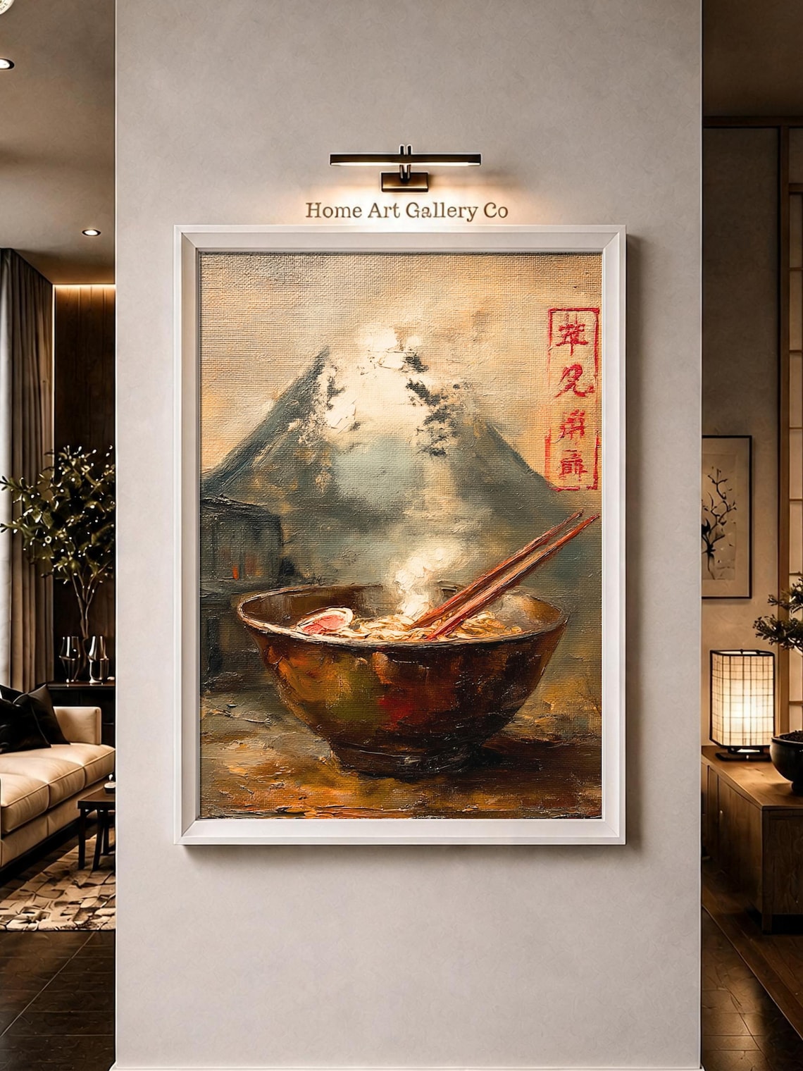 Steaming Ramen Bowl With Chopsticks Before Mount Fuji Fine Food Art Poster