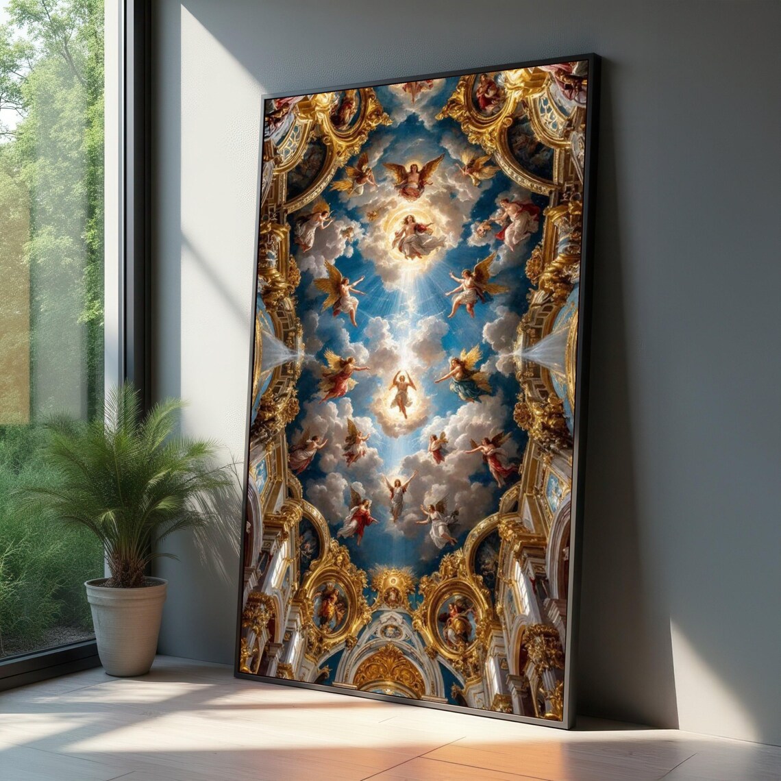 Heavenly Sky Ceiling Fresco, Baroque Angel Art Print