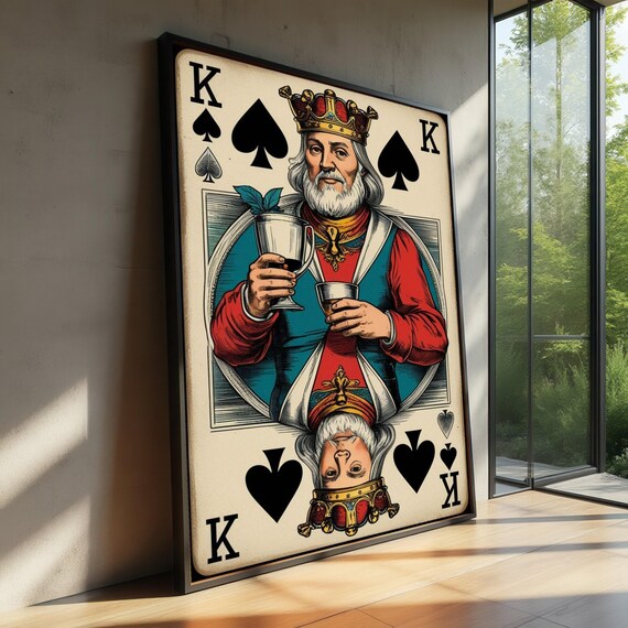 Vintage King Of Spades Playing Card Canvas Royal Wall Art Classic Game Decor Poker Room Retro Illustration Print
