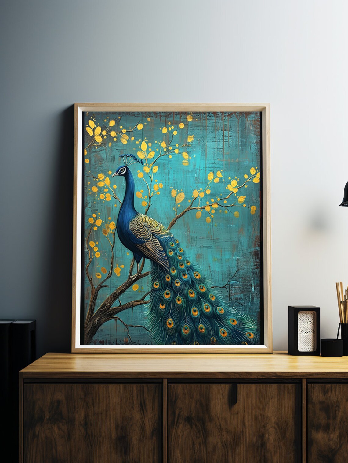 Blue Vintage Peacock Art Print, Art Deco Decor - Image 2