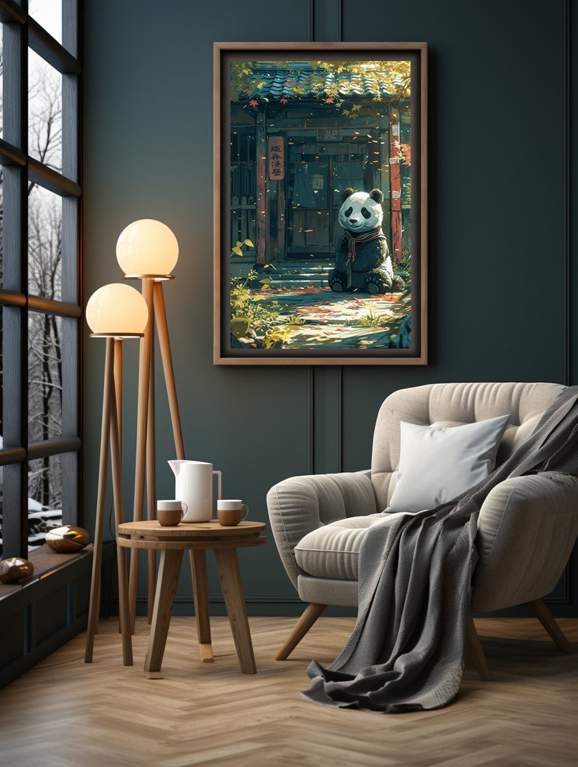 Cute Panda Cub Resting at a Japanese Temple Gate in Autumn Poster - Image 4