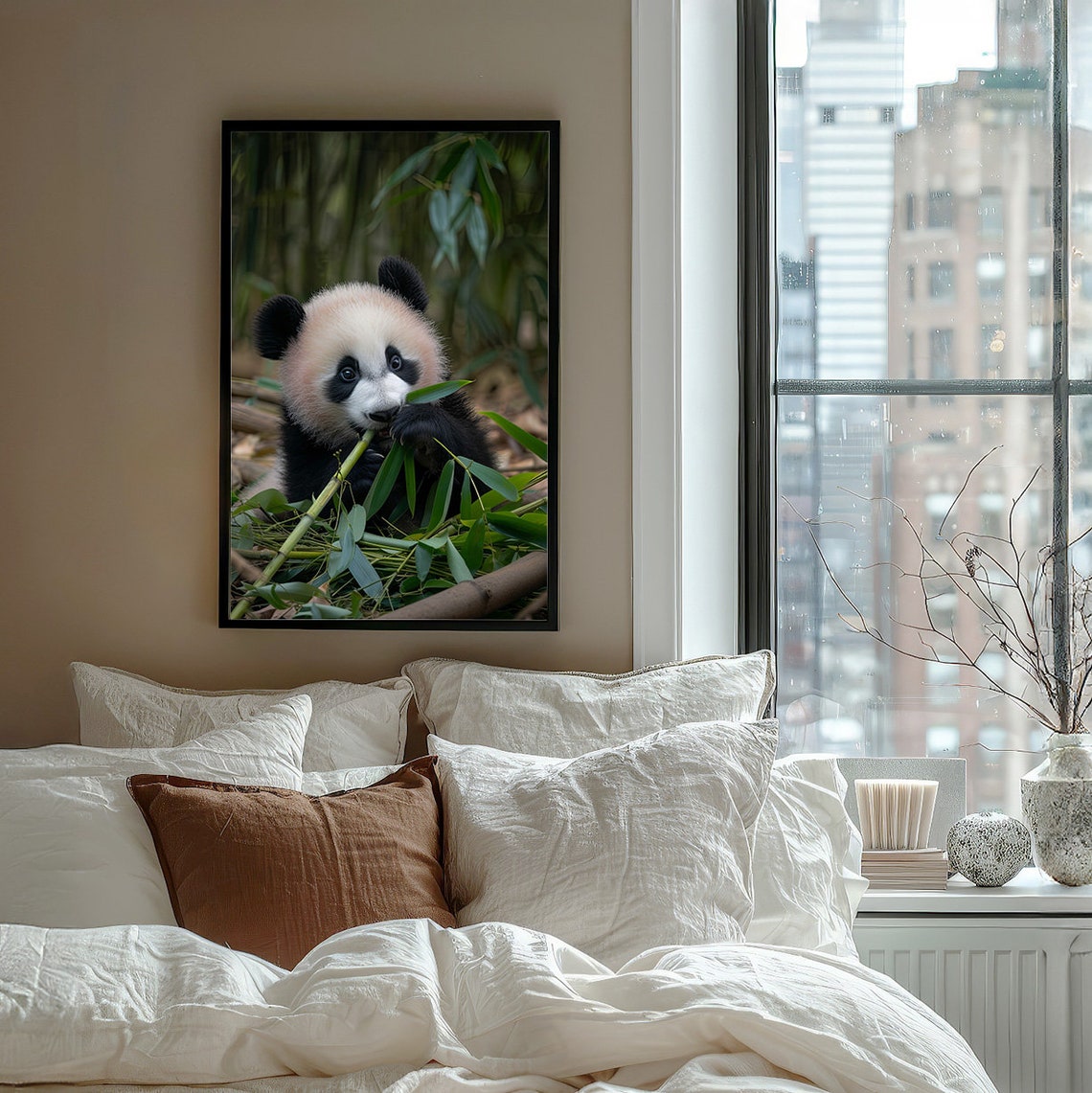Baby Panda Cub Eating Bamboo Shoots in a Green Forest Poster - Image 7