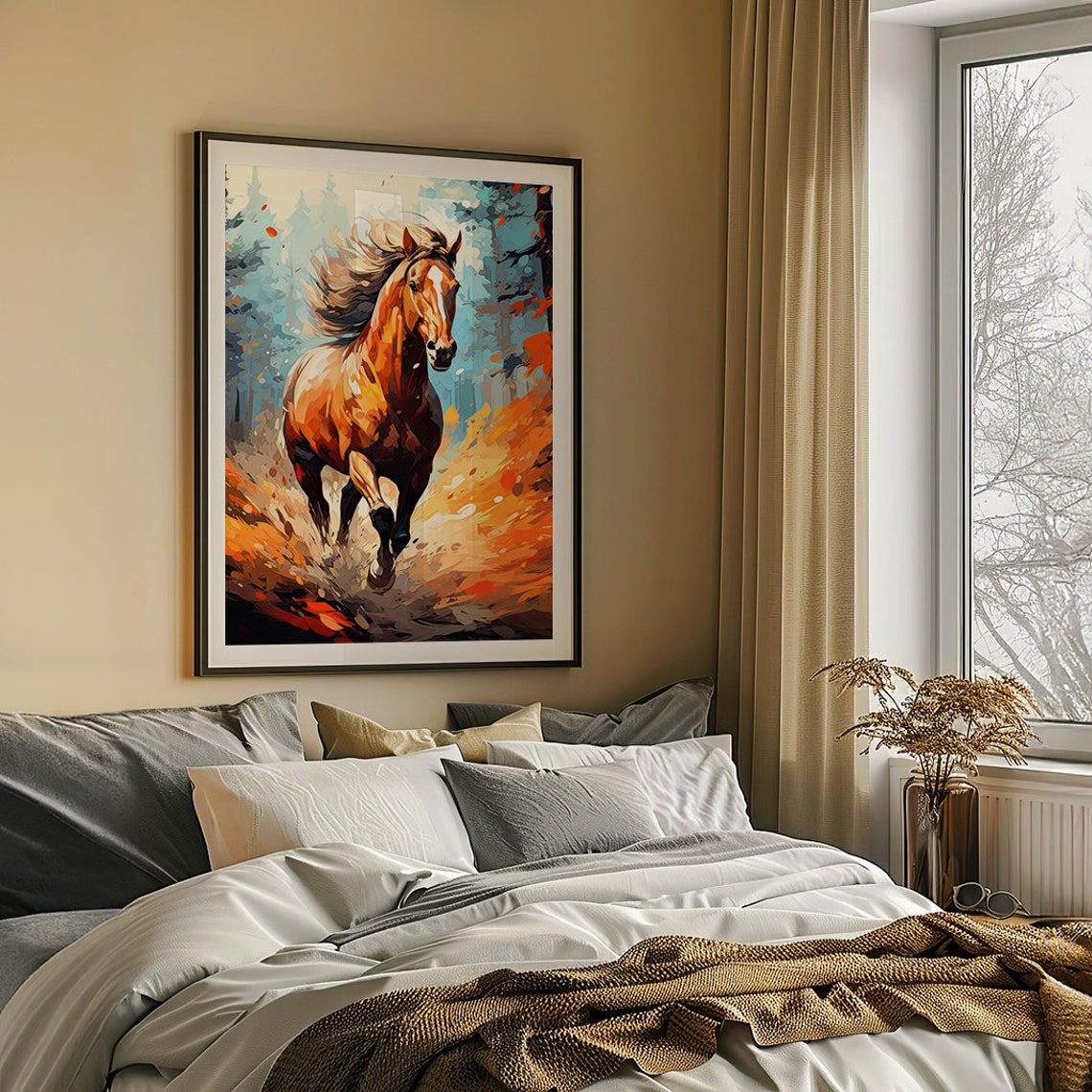 Chestnut Horse Galloping Through a Fiery Autumn Forest Poster - Image 5