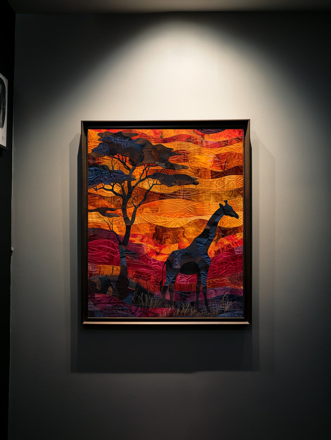 Giraffe Silhouette at a Fiery Sunset in Textured Paper Cut Poster - Image 6
