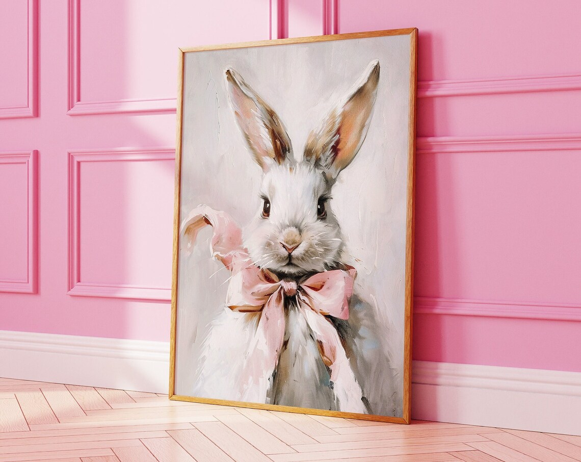 Easter Bunny Rabbit With Pink Bow Art Print
