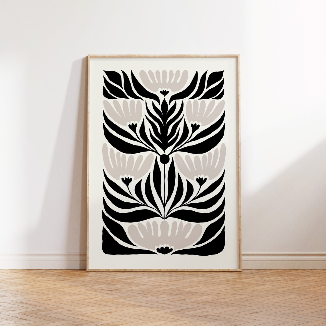 Dark Flowers Abstract Botanical Art Poster, Black And White