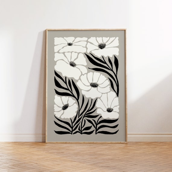Dark Flowers Abstract Botanical Art Print, Modern Decor