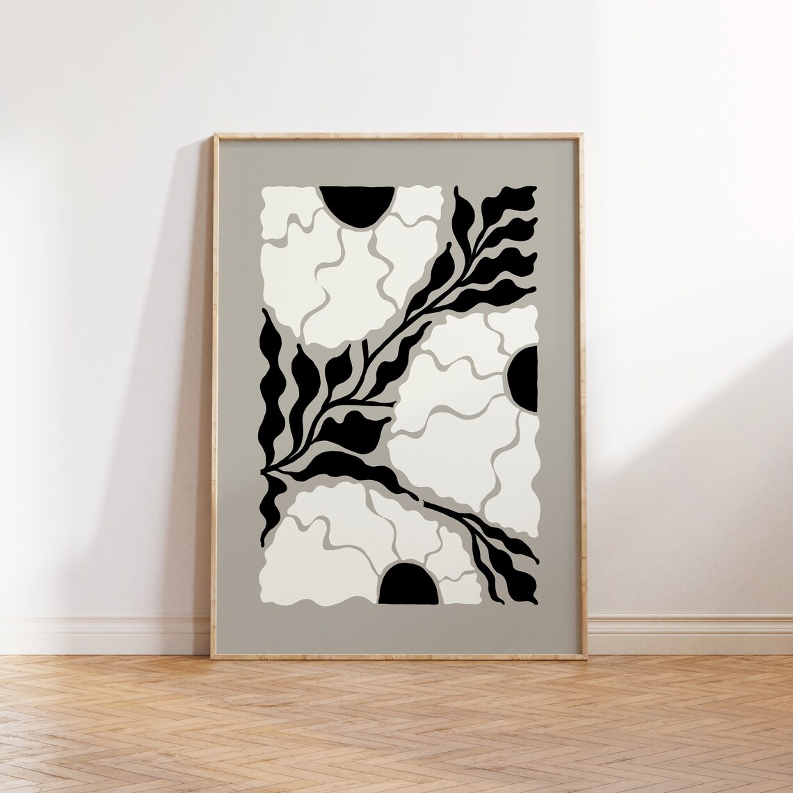 Dark Flowers Abstract Floral Black And White Art Print