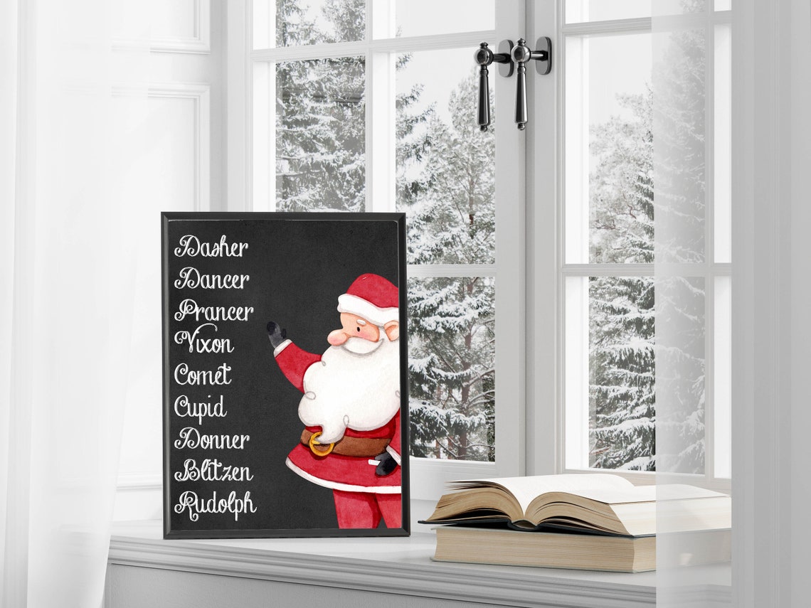 Reindeer Names Chalkboard Sign With Santa Christmas List Wall Art - Image 3