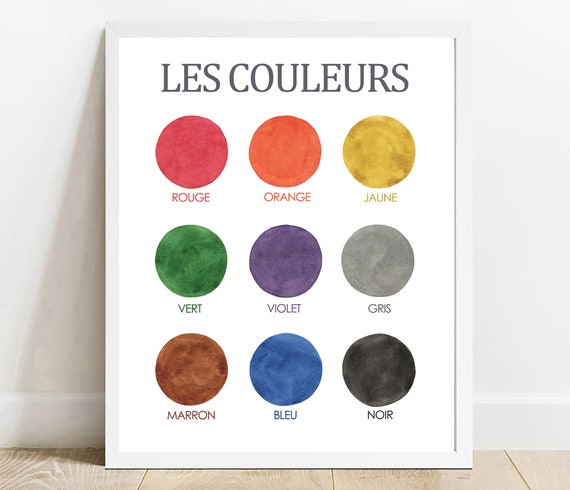 French Colors Chart Watercolor Nursery Decor Poster