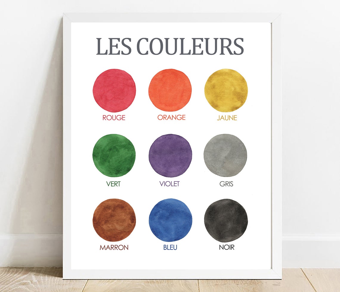 French Colors Chart Watercolor Nursery Decor Poster