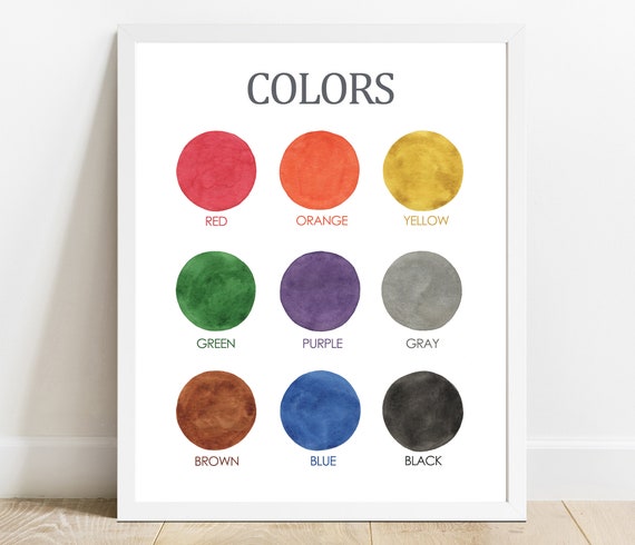 Watercolor Color Chart Poster Educational Nursery Decor