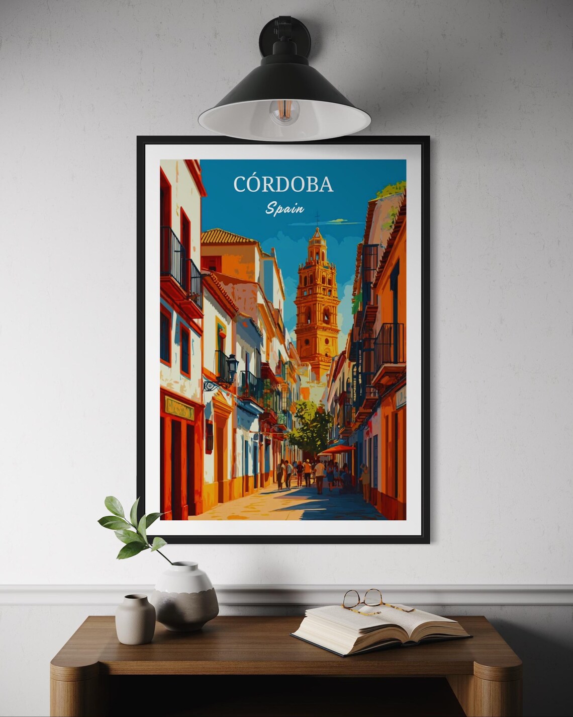 Cordoba Spain Old Town Street Cathedral Bell Tower Andalusia Travel Poster
