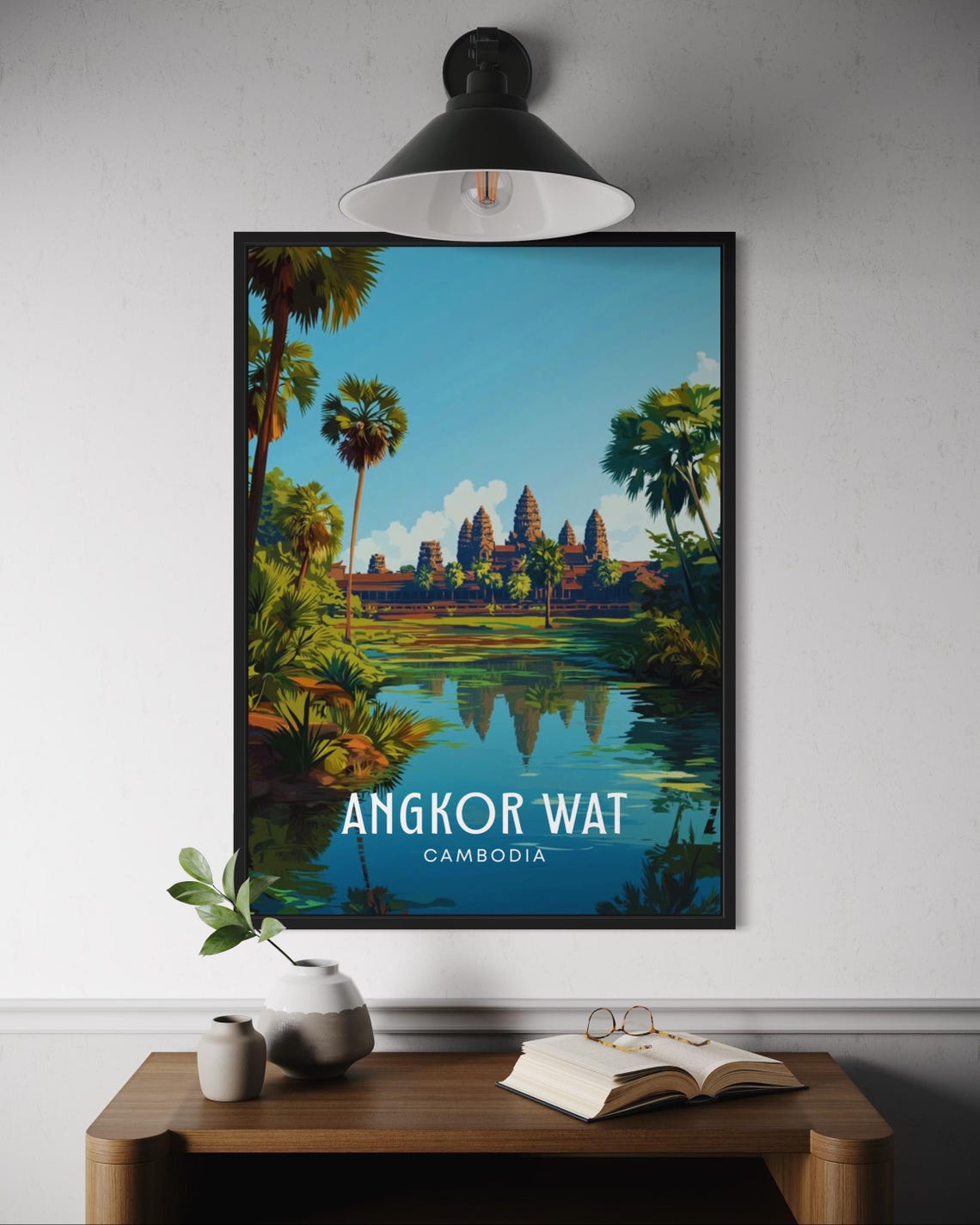 Angkor Wat Cambodia Temple Towers Palm Reflection Pool Poster