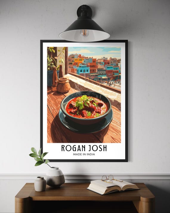 Rogan Josh Curry Poster Lamb Wall Art Kitchen Decor Spicy Comfort Food Print South Asian Illustration