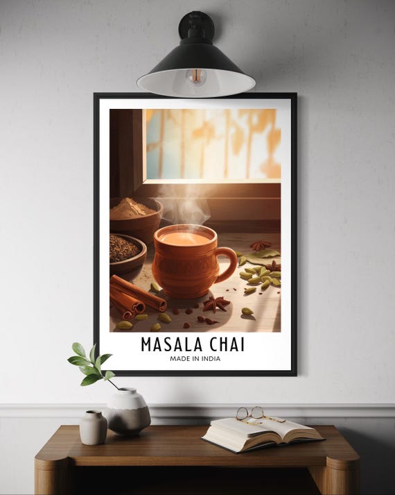 Chai Tea Poster Masala Wall Art India Kitchen Decor Spiced Print Asia Street Food Drink Illustration Restaurant