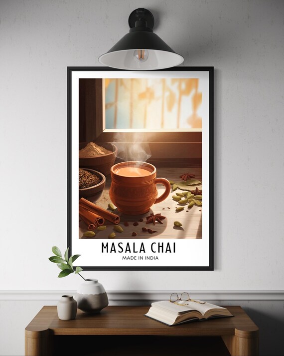 Masala Chai Made in India Poster with Steaming Spiced Tea Cup