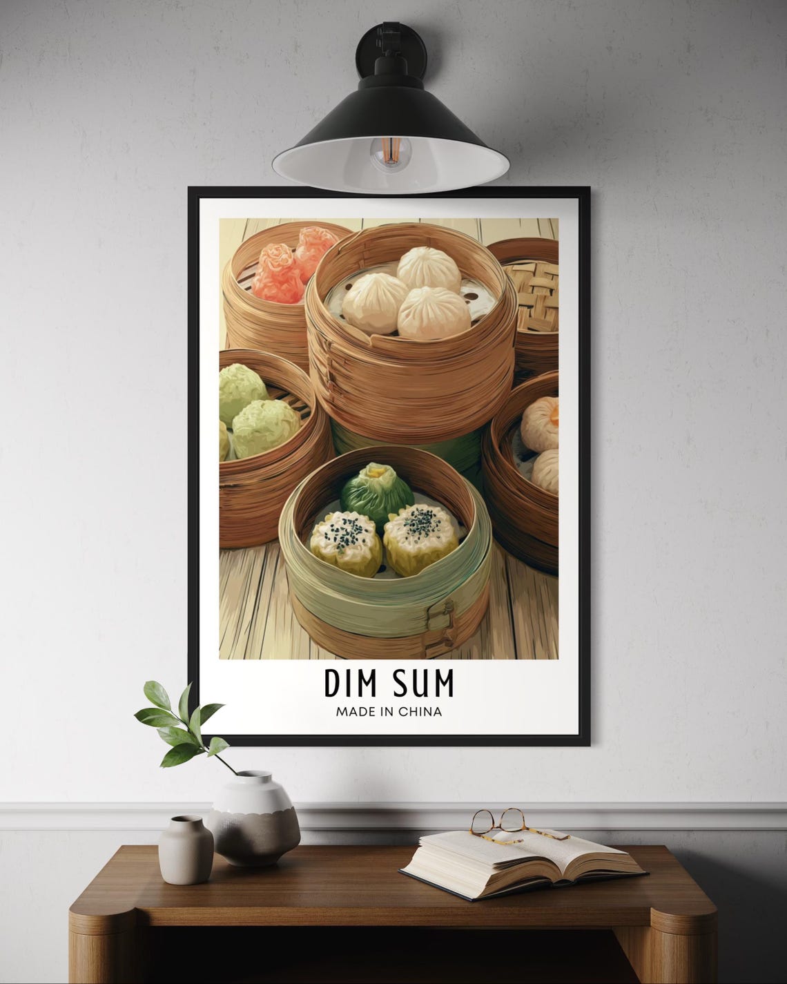 Dim Sum Made in China Bamboo Steamer Dumplings Kitchen Wall Art