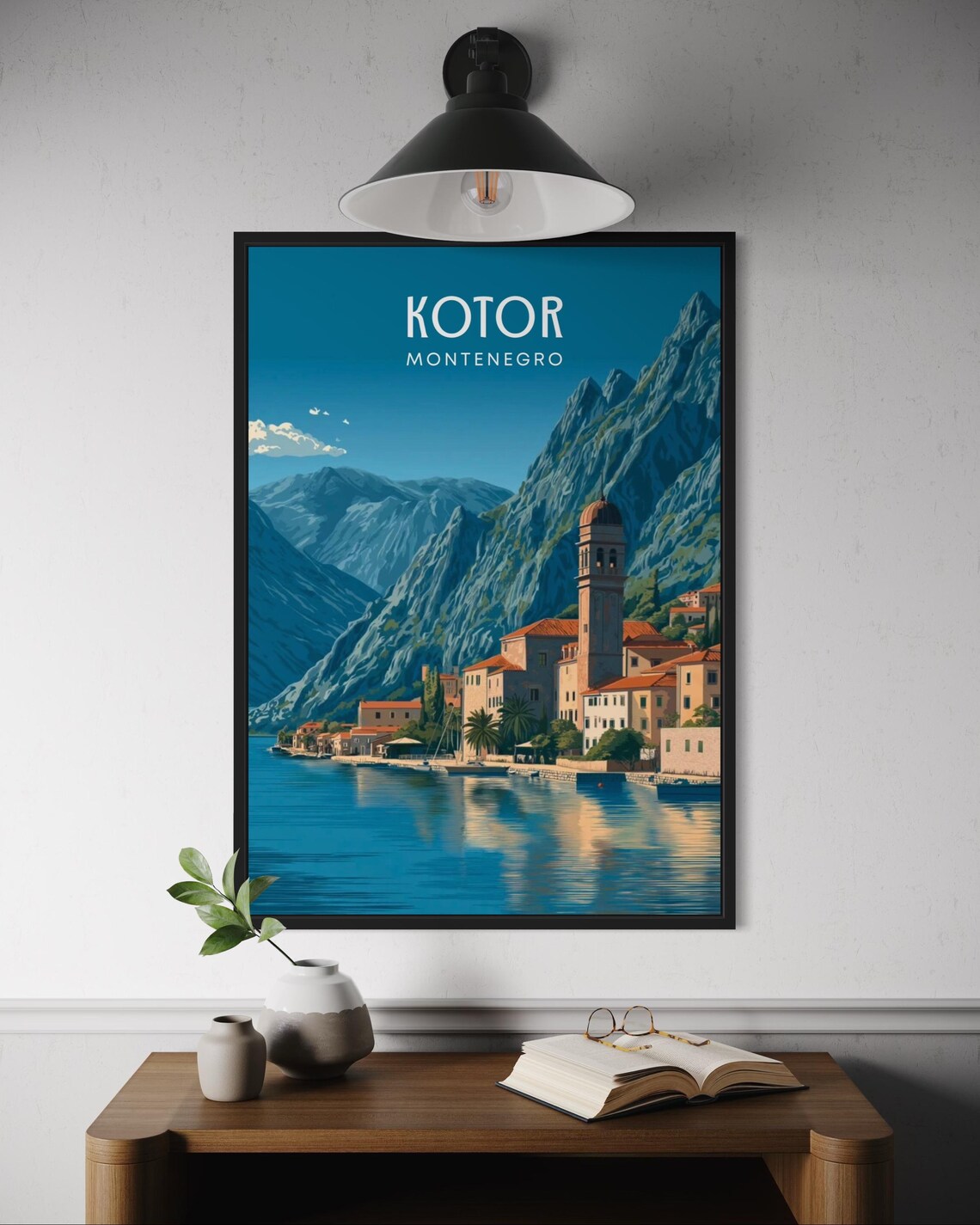 Kotor Montenegro Bay Old Town Mountain Waterfront Travel Poster