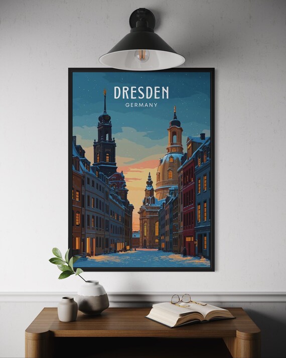 Dresden Germany Winter Old Town Snowy Skyline Christmas Art Poster