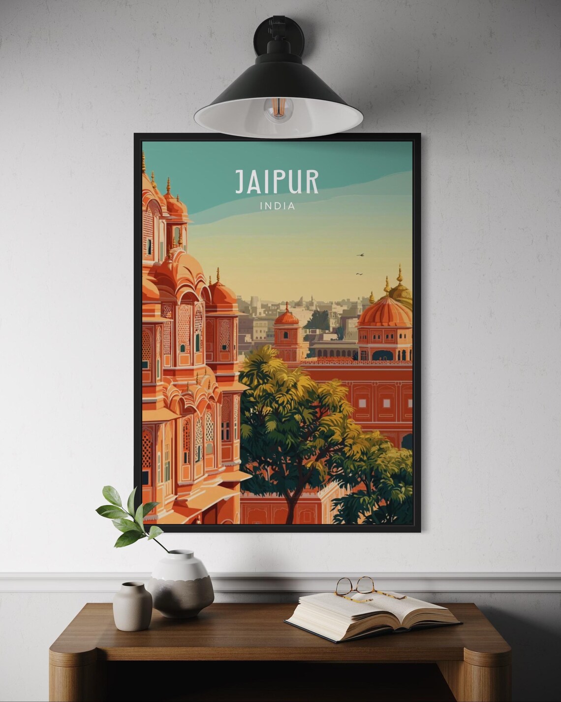 Jaipur India Hawa Mahal Glowing Pink Palace Retro Travel Poster