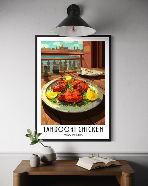 Tandoori Chicken Poster Food Wall Art Traditional Curry Print Spicy Cuisine Kitchen Decor India Restaurant Artwork South Asia