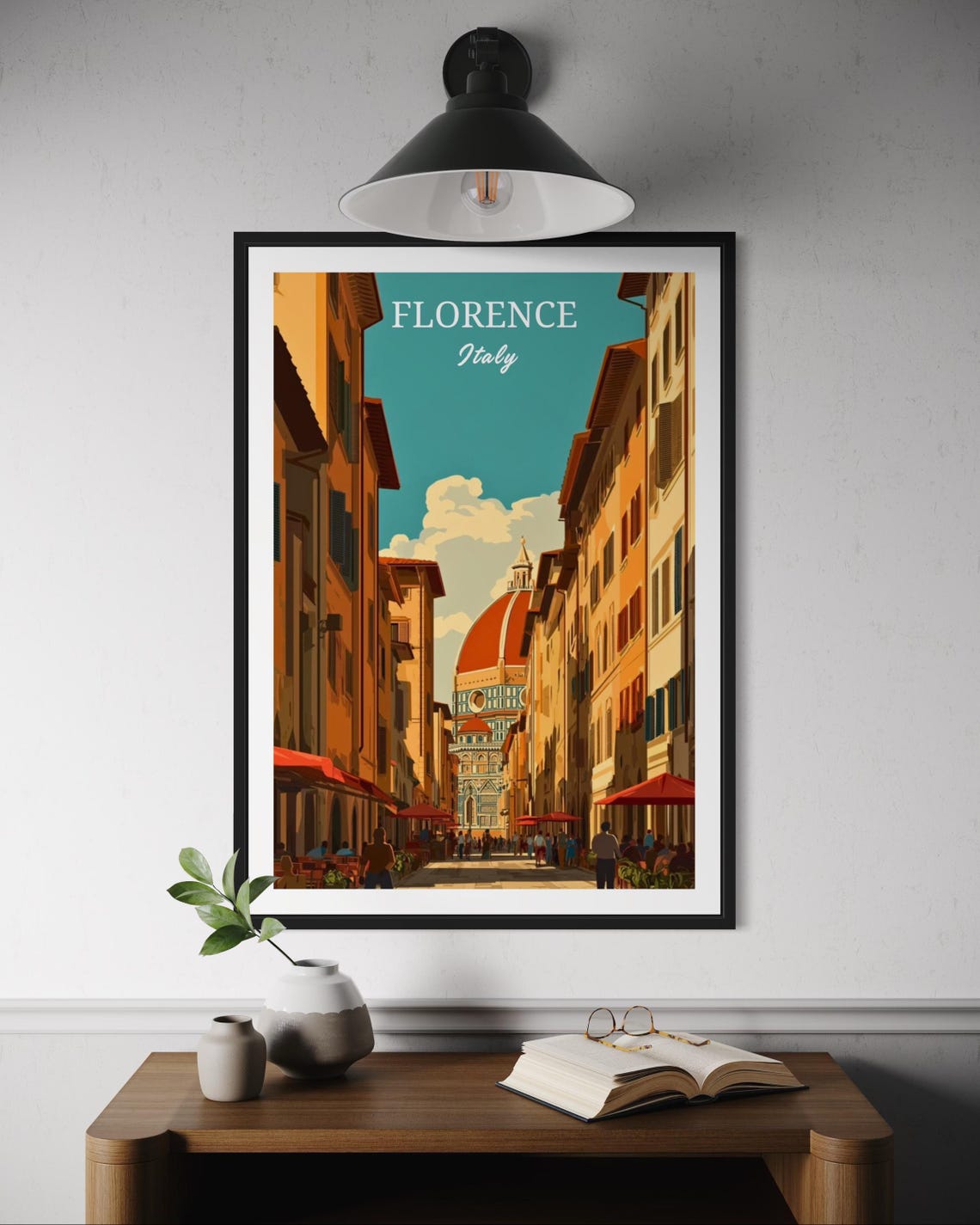 Florence Italy Duomo Street View Red Dome Vintage City Poster