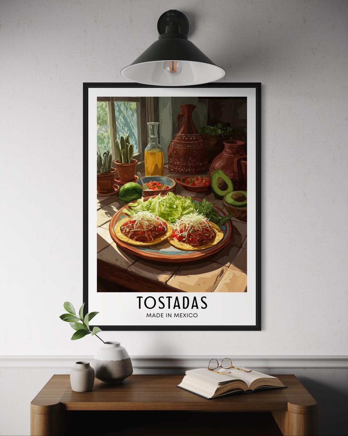Tostadas Made in Mexico Avocado Cactus Rustic Kitchen Scene Poster