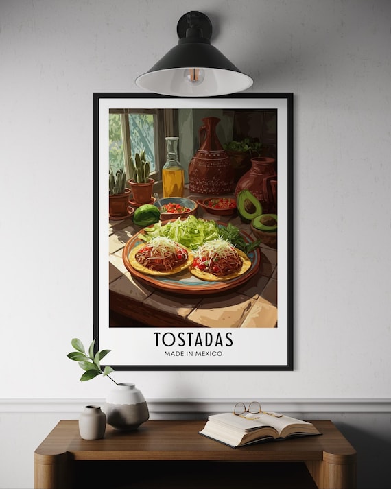 Tostadas Made in Mexico Avocado Cactus Rustic Kitchen Scene Poster